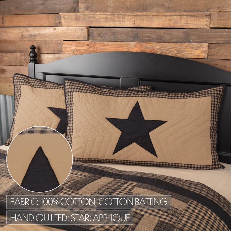 VHC Brands Check Star Cotton Primitive Bedding Hand Quilted Appliqued King Sham, Raven Black - Image 3